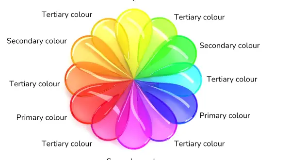 A color wheel shows primary, secondary, and tertiary colors, illustrating when do kids learn colors through visual mixing.